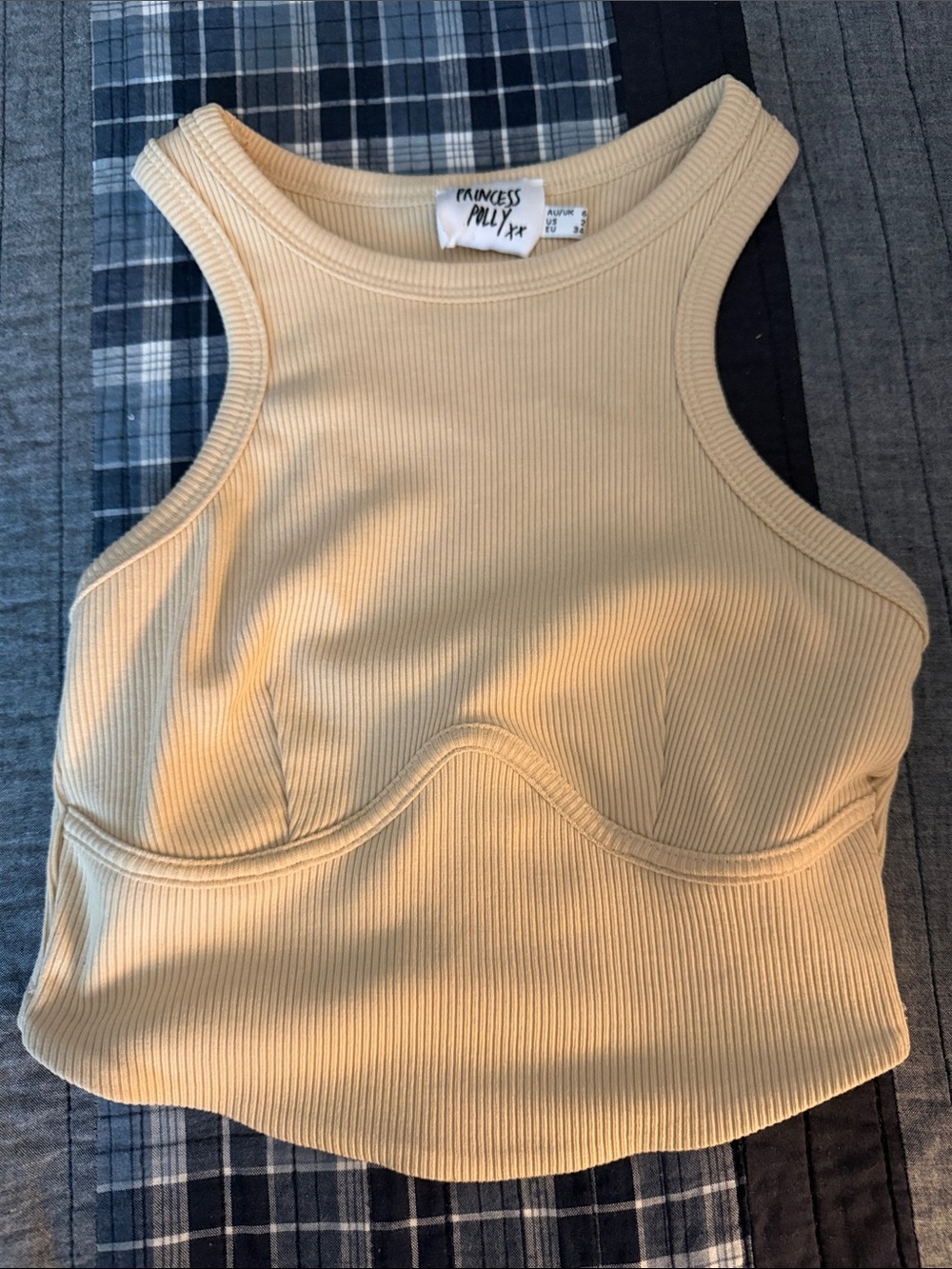 Princess Polly Ribbed Bust-Seam Crop Tank - Pale Yellow